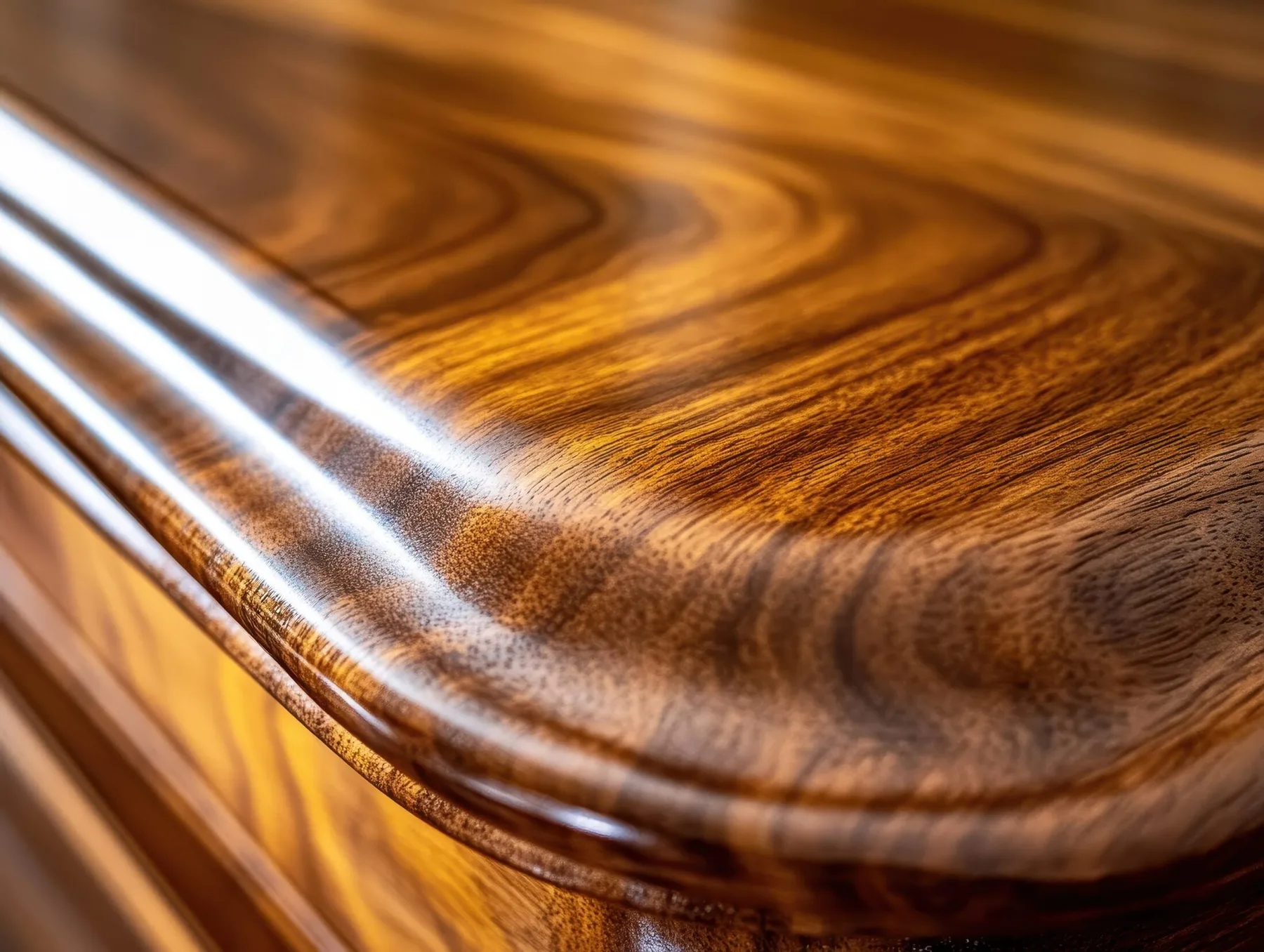 A polished timber edge showing the restored grain and finish